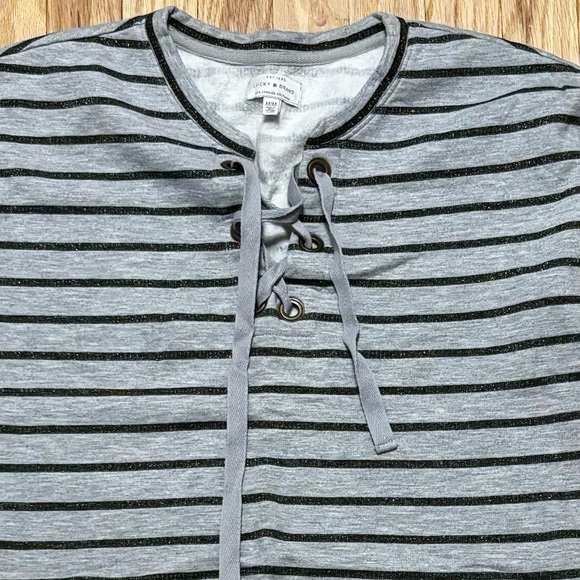 LUCKY BRAND Gray Lace-Up, Striped Sweatshirt - Picture 3 of 6